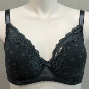 Adore Me Lace Mesh Polka Dot Bra 36DDD Forest Green Lined Underwire